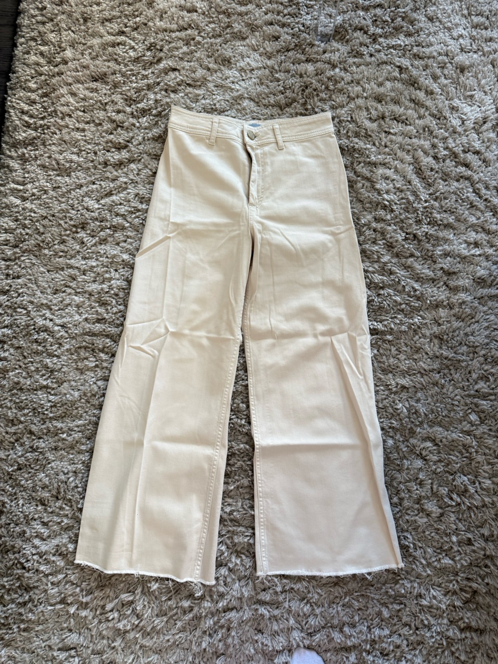 Women's Cream Wide-Leg Jeans - high rise
